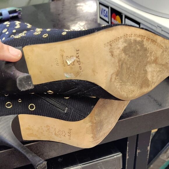 Black and Gold Studded Knee-High Boots - Picture 6 of 6